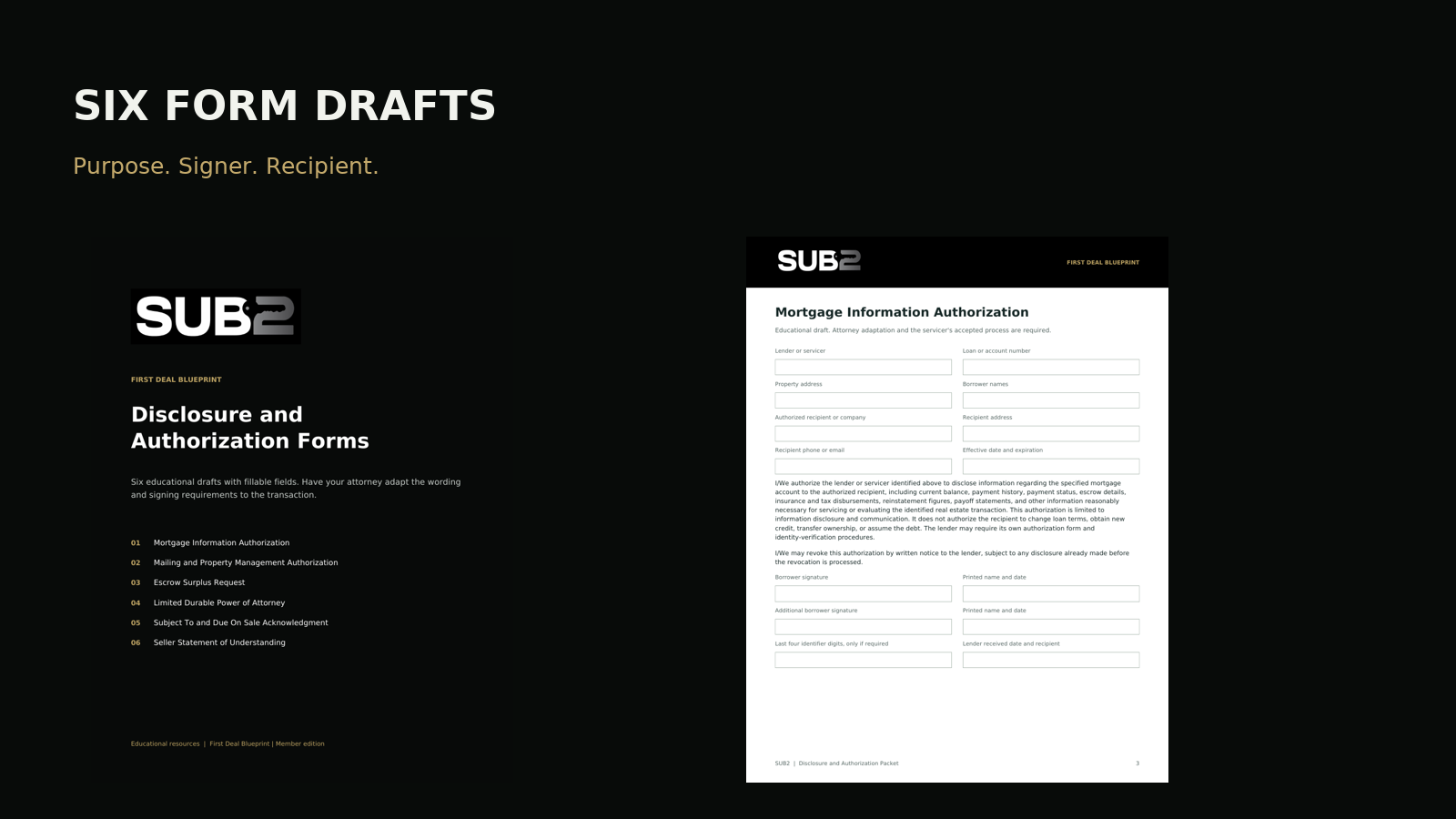 Six-form packet cover and actual blank form preview